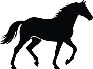 Black silhouette of a horse in motion with flowing mane and tail © Md. Omor Faruk