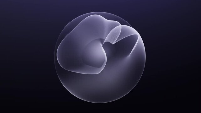 Dynamic abstract plasma orb made of glowing digital light waves forming futuristic energy structure on dark background. Luminous sci fi VJ sphere with smooth motion flow.