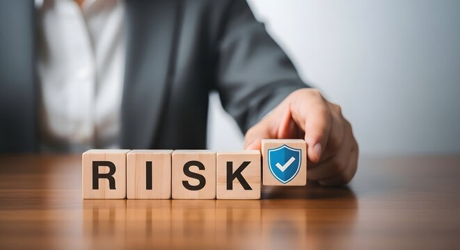 Businessman assessing and mitigating risk with a checkmark