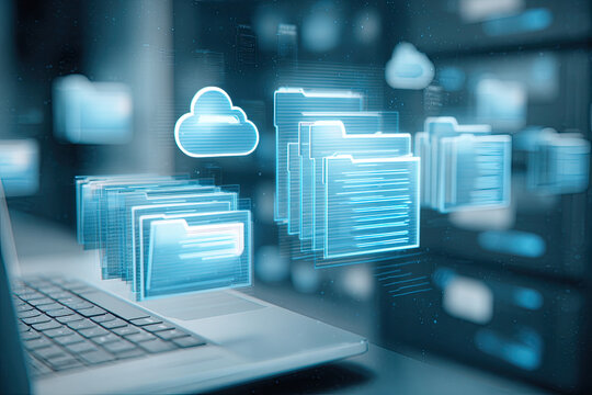 Data document content management system search and online file transfer download or doc sharing and database digital cloud drive storage service on computer network technology analytics concepts 