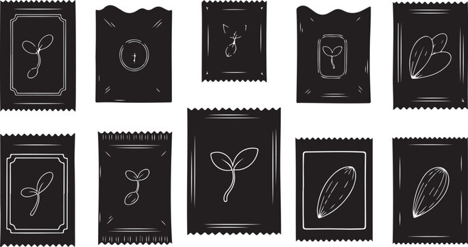 Collection of black and white condom wrappers isolated