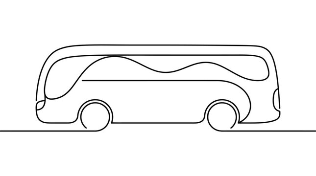 City Bus One-Line Icon, Single Continuous Line Rounded Public Transit Minimal Outline