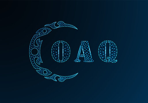 Low poly letter logo OAQ design. OAQ letter logo low poly vector design on blue color gradient background. OAQ logo low poly design