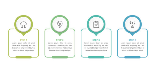 Naklejka premium Infographic template with four steps with icons and linear frames for text