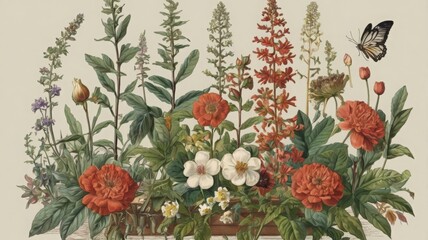 design, wildflowers, old style