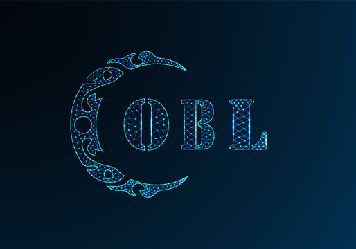 Low poly letter logo OBL design. OBL letter logo low poly vector design on blue color gradient background. OBL logo low poly design
