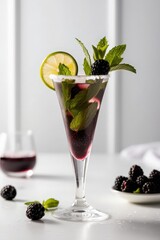 High resolution photo of a refreshing drink, blackberry lemon and mint summer