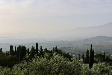 Obraz premium Soft Autumn Light Over Tuscan Hills near Pienza, Tuscany, Italy