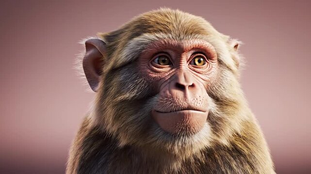 Curious Macaque Monkey Looking Directly at Camera in Bright Studio Background