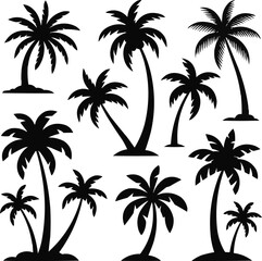 Obraz premium Summer Beach Palm Silhouettes Tropical Nature Travel Logo Elements