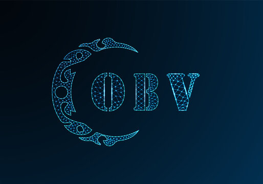 Low poly letter logo OBV design. OBV letter logo low poly vector design on blue color gradient background. OBV logo low poly design
