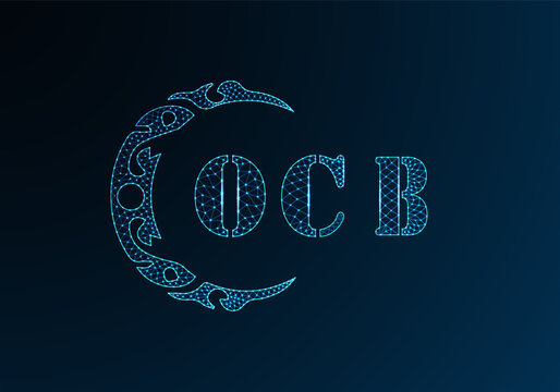 Low poly letter logo OCB design. OCB letter logo low poly vector design on blue color gradient background. OCB logo low poly design