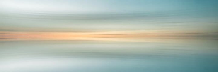 Tranquil Abstract Sunset Sky and Water Reflection with Gentle Motion Blur in Soft Pastel Hues and Horizon Line