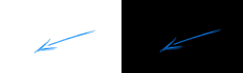 Blue Diagonal Left Arrow Icon on White and Black Background © Zain