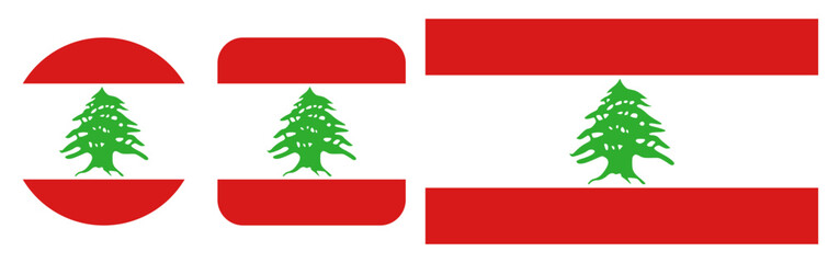 Set of icons depicting the flag of Lebanon, made in vector graphics and placed on a transparent background.