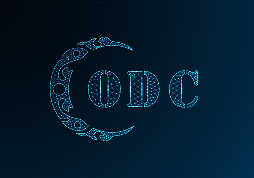 Low poly letter logo ODC design. ODC letter logo low poly vector design on blue color gradient background. ODC logo low poly design