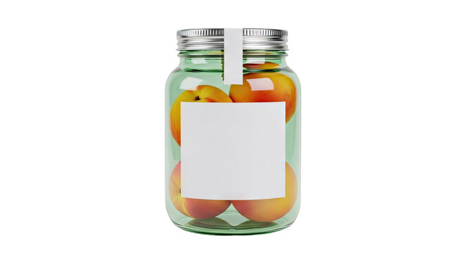 Peaches preserved in glass jar with blank label