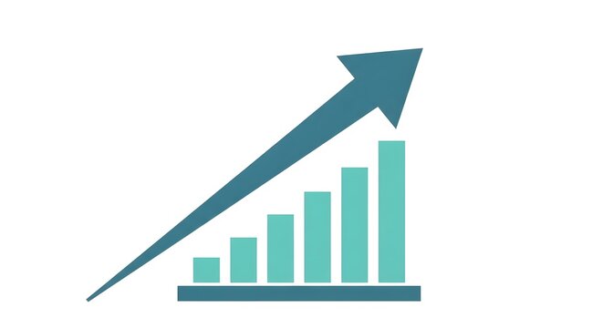 Ascending Growth Trend with Upward Arrows and Bar Chart Bars in Teal Shades