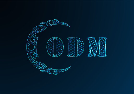 Low poly letter logo ODM design. ODM letter logo low poly vector design on blue color gradient background. ODM logo low poly design