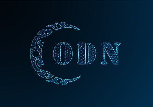 Low poly letter logo ODN design. ODN letter logo low poly vector design on blue color gradient background. ODN logo low poly design