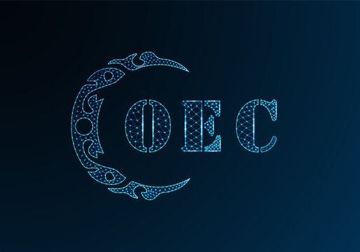 Low poly letter logo OEC design. OEC letter logo low poly vector design on blue color gradient background. OEC logo low poly design