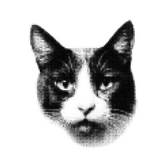 Black and white cat face illustration isolated on Transparent Background © Cybrart