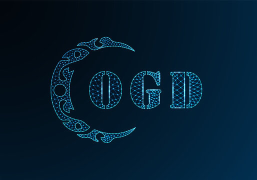 Low poly letter logo OGD design. OGD letter logo low poly vector design on blue color gradient background. OGD logo low poly design