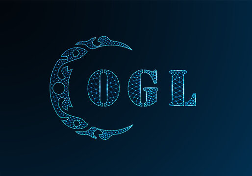 Low poly letter logo OGL design. OGL letter logo low poly vector design on blue color gradient background. OGL logo low poly design