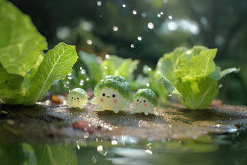 ブロッコリーとキャベツと大根の可愛い野菜の妖精たち
