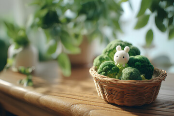 ブロッコリーとキャベツと大根の可愛い野菜の妖精たち
