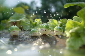 ブロッコリーとキャベツと大根の可愛い野菜の妖精たち
