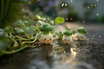 ブロッコリーとキャベツと大根の可愛い野菜の妖精たち
