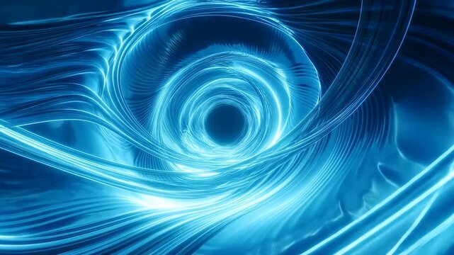 Bright Neon Spiral Background. Abstract Swirling Tunnel Illuminated By Neon And Glossy Reflections