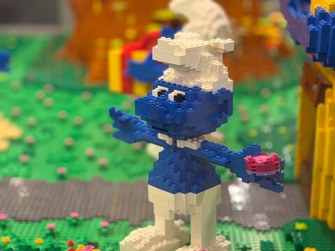 Lego smurf sculpture