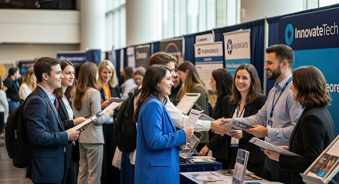 People networking at a job fair.