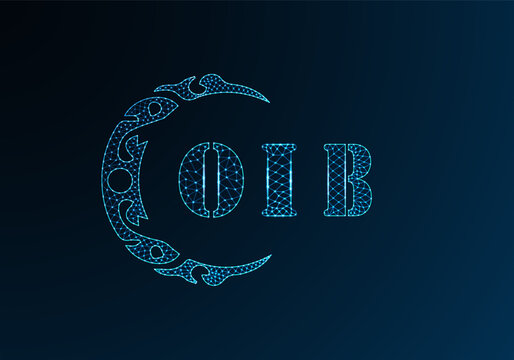 Low poly letter logo OIB design. OIB letter logo low poly vector design on blue color gradient background. OIB logo low poly design