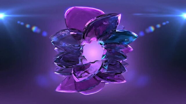 Abstract Glowing Purple and Teal Crystal Shards Forming Sphere with Stage Lights on Dark Background, Futuristic 3D Art and Digital Design Concept, Creative Motion Graphics and Abstract Technology Back
