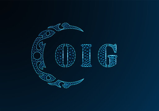 Low poly letter logo OIG design. OIG letter logo low poly vector design on blue color gradient background. OIG logo low poly design