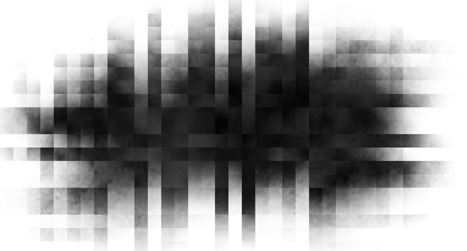Abstract black smoke with pixelated glitch effect on transparent background
