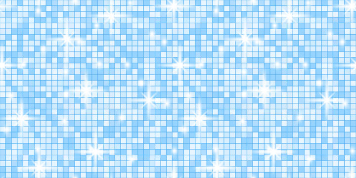 Disco blue sequin with background glitter texture and backdrop purple glam. Dance tile pattern with ball party seamless and mosaic retro sparkle. Floor vector disco with iridescent light