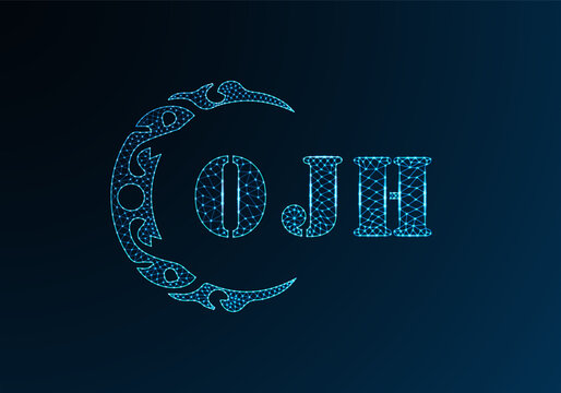 Low poly letter logo OJH design. OJH letter logo low poly vector design on blue color gradient background. OJH logo low poly design