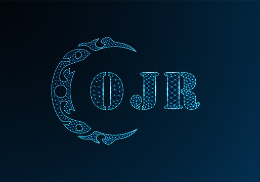 Low poly letter logo OJR design. OJR letter logo low poly vector design on blue color gradient background. OJR logo low poly design