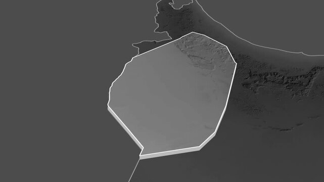 Dhahirah region, Oman - topographic administrative division map with extruded borders. Shaded relief elevation map.