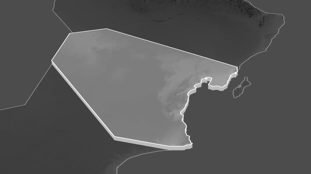 Wusta region, Oman - topographic administrative division map with extruded borders. Shaded relief elevation map.