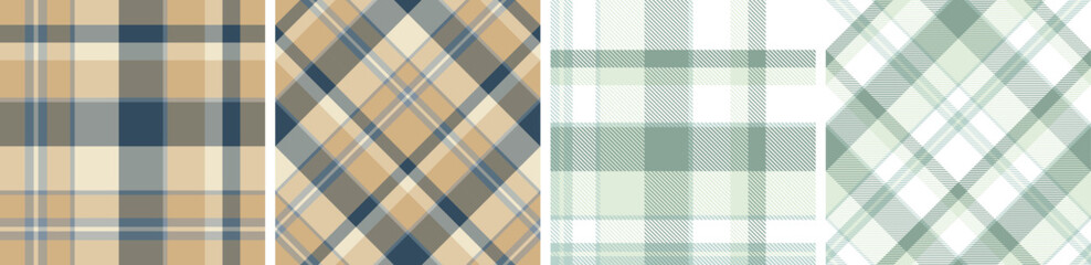 Spring seamless plaid and check pattern set. tartan checkered fabric fashion texture background. 