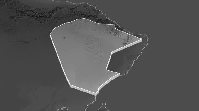 North Sharqiyah region, Oman - topographic administrative division map with extruded borders. Shaded relief elevation map.