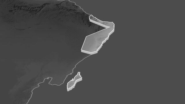 South Sharqiyah region, Oman - topographic administrative division map with extruded borders. Shaded relief elevation map.