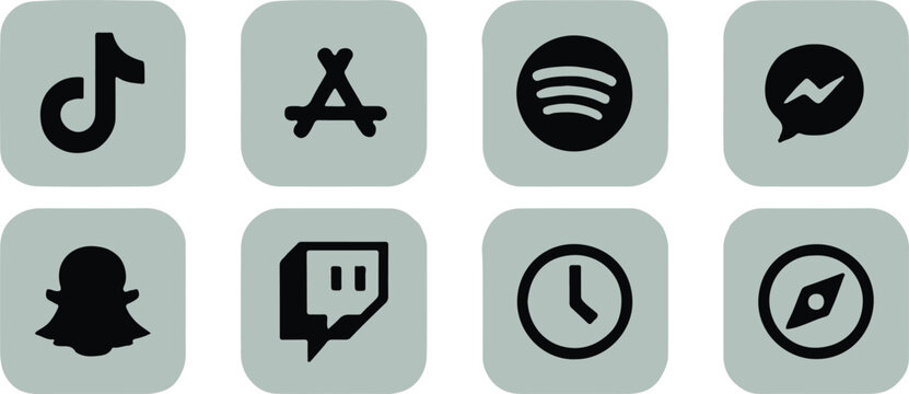tiktok vector icons grid mobile ui set appstore spotify snapchat