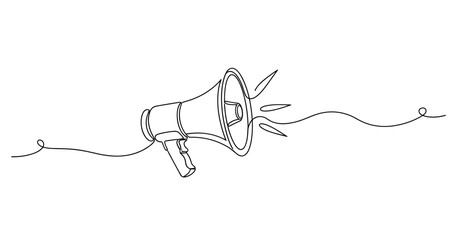 Obraz premium Hand-drawn megaphone with sound waves in continuous line art style. None editable stroke