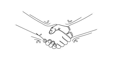 Fototapeta premium Minimalist line drawing of a handshake symbolizing agreement and partnership. None editable stroke